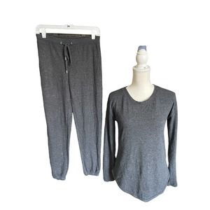 Felina Womens Loungewear Top & Jogger Pant Pajamas Set Tapered Leg Size XS Gray